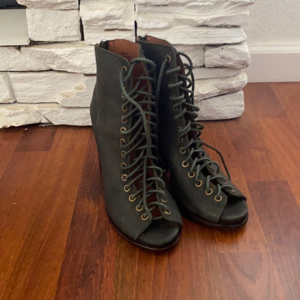 Jeffrey Campbell FREELOVE Suede open toe boot.